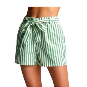 Sundays Ozeta Green/White Striped Women's Summer Shorts XS (missing tie belt)